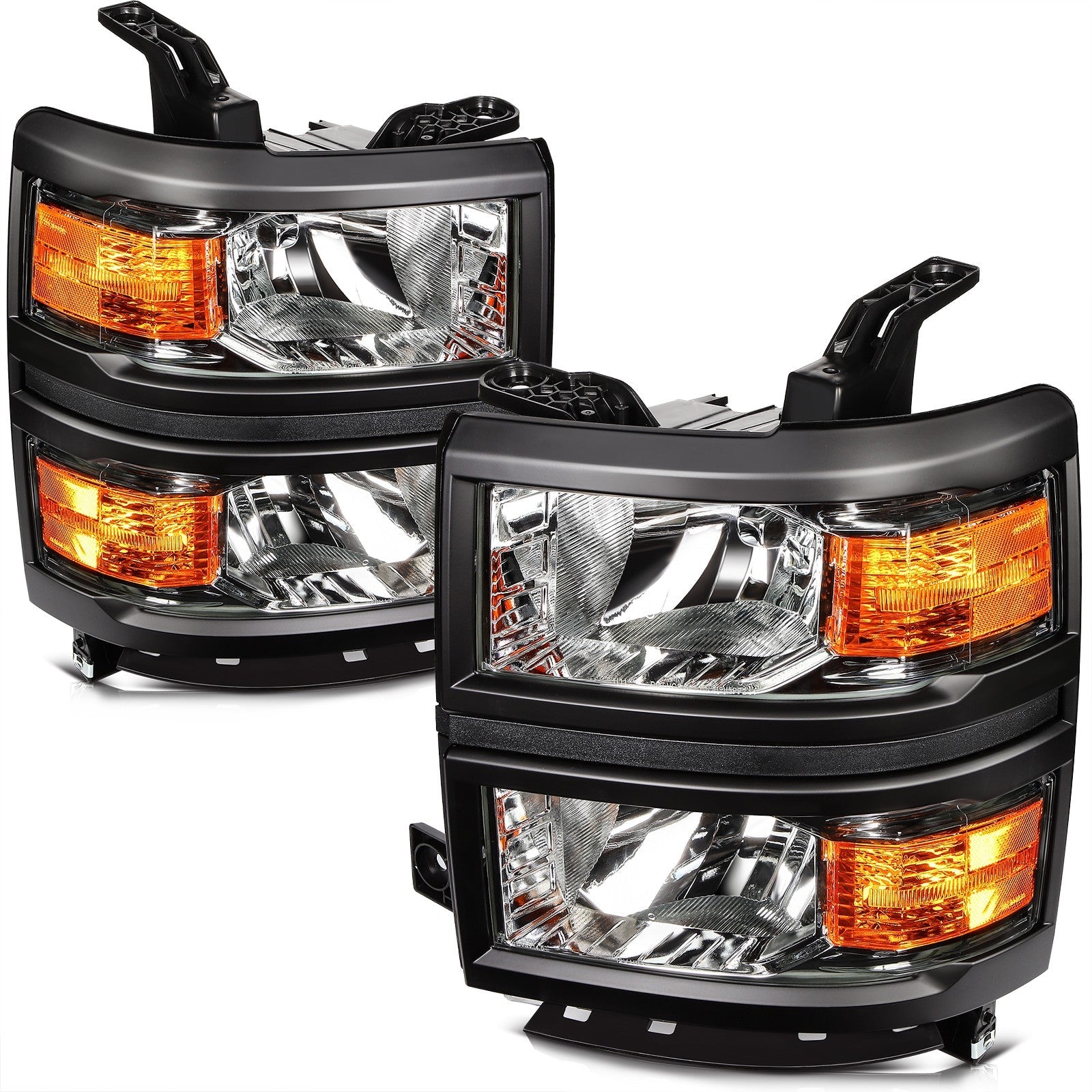 Headlights For Chevy Silverado 1500 2014-2015 Black Housing w/Amber Corner Lamp 6B93BC-57