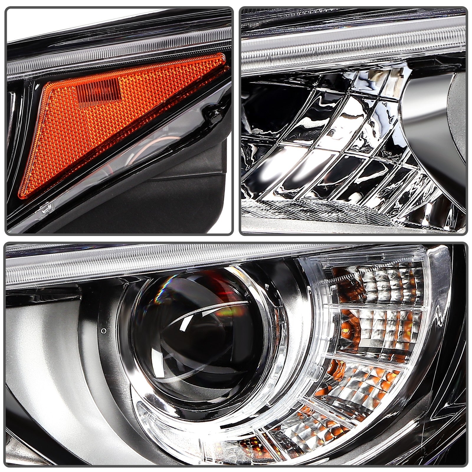 Pair Kit Full LED Headlights Assembly For 2014-2022 INFINITI For Q50 Black Amber 6B93BC-57