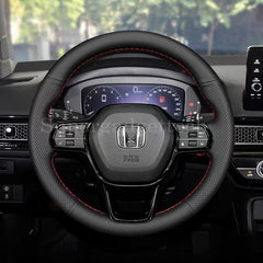 Black&Hole Leather Steering Wheel Hand Sewing Wrap Cover For Honda Civic 2022