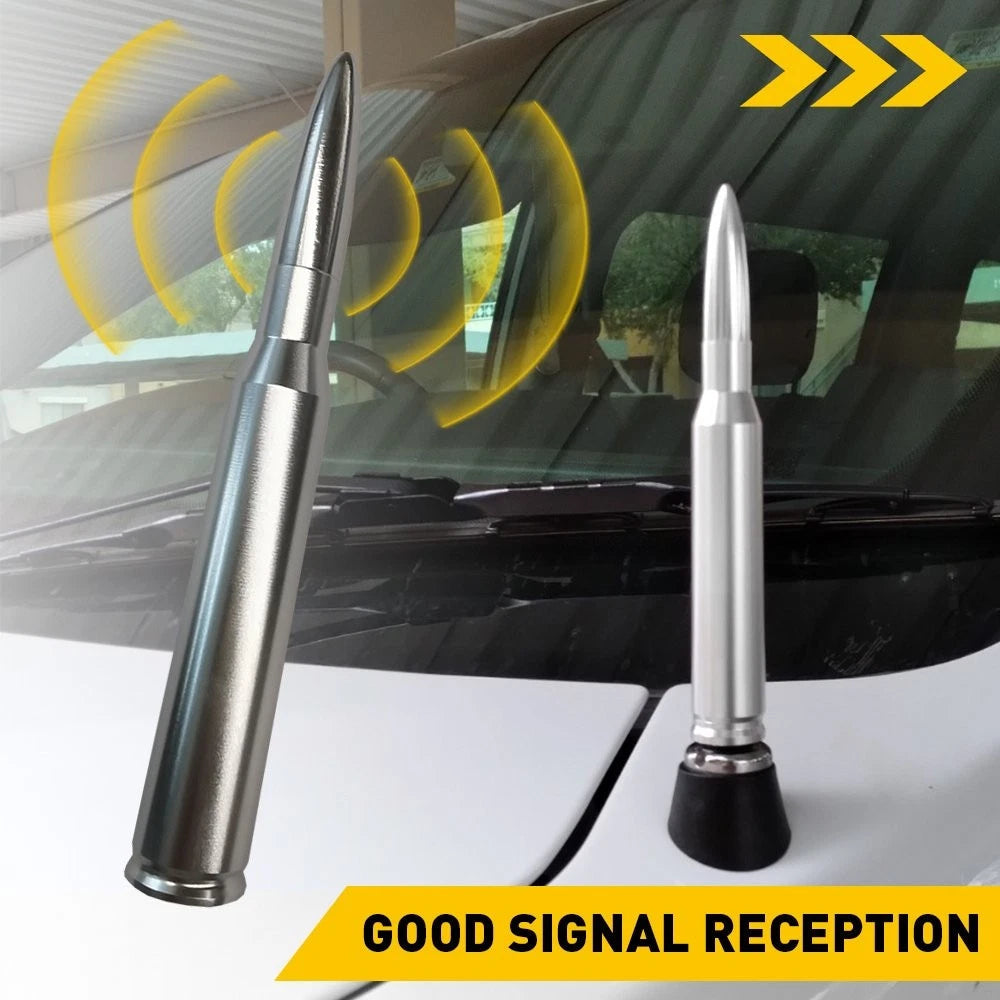 FOR FORD F150 F250 50 CAL CALIBER BULLET ALUMINUM SHORT ANTENNA CHROME SILVER EA 6B93BC-57