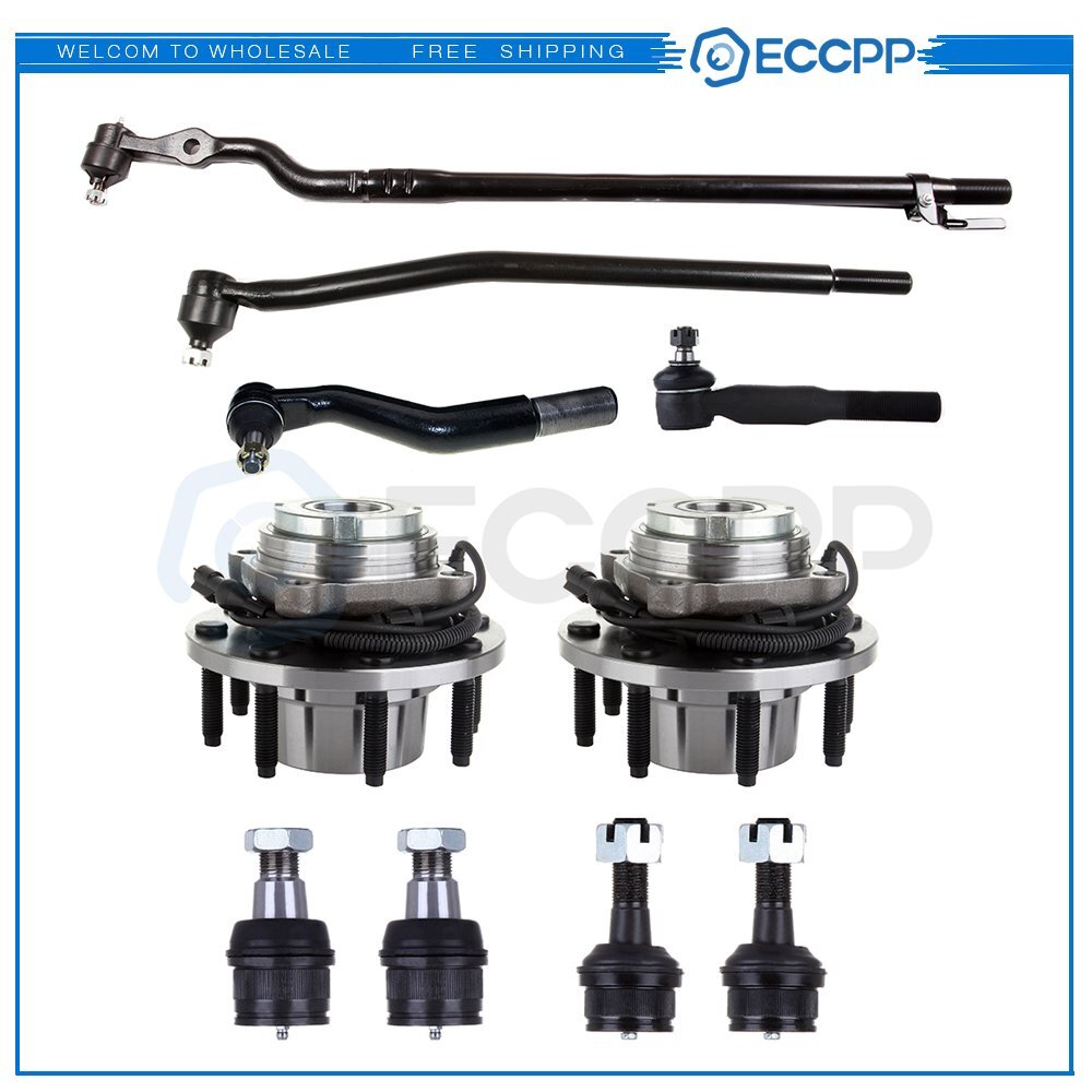 10pcs For 1999-2004 Ford Front Wheel Hub & Bearing Kit Tie Rod End Ball Joints 6B93BC-57