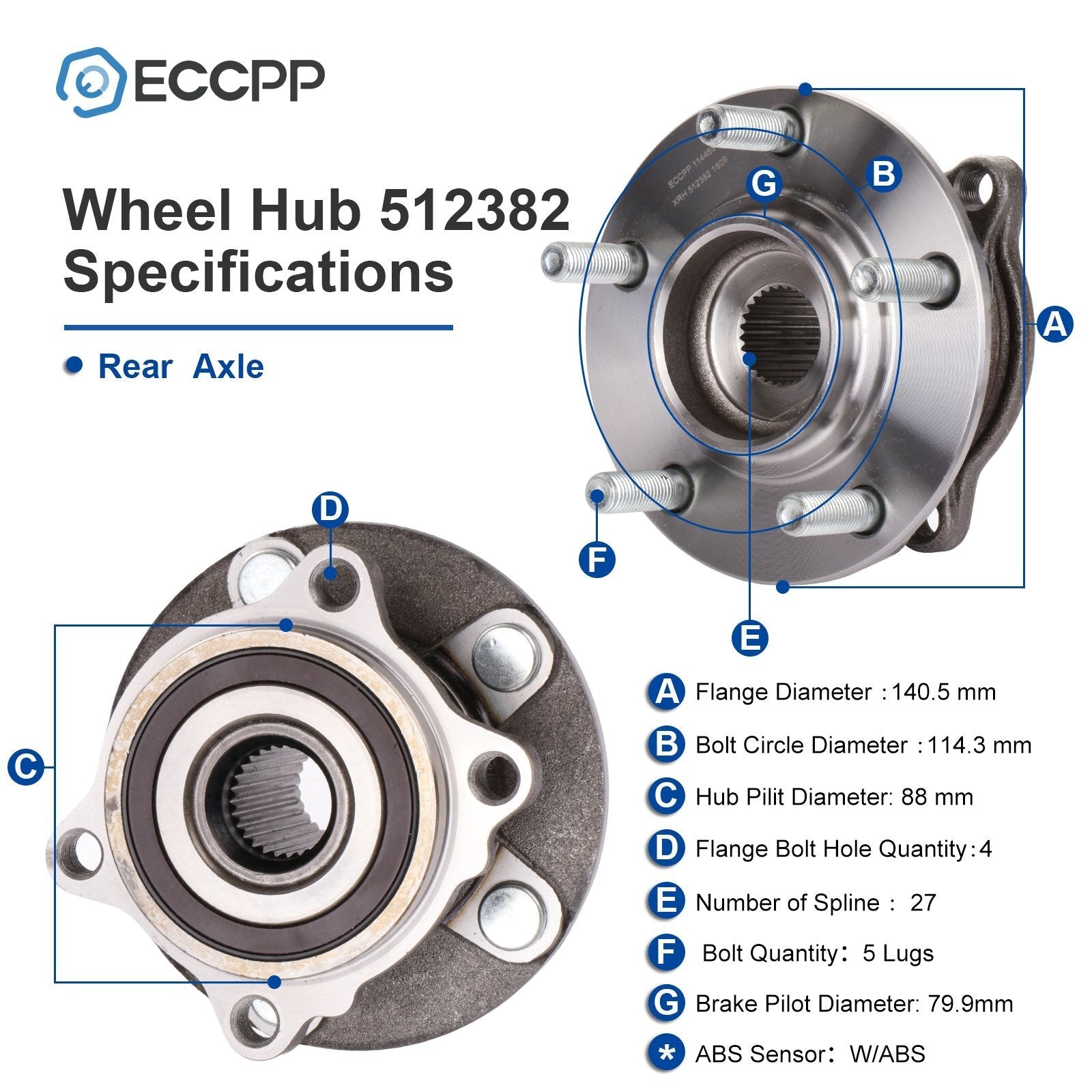 1Pc Wheel Hub Bearing Rear AWD For 2007-2012 Mitsubishi Outlander 7-Passenger 6B93BC-57