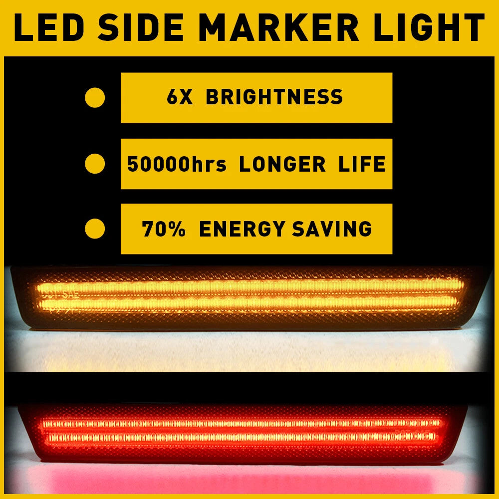 For 2015-22 Dodge Challenger Side LED Marker Fender Lights Amber&Red Front+Rear 6B93BC-57