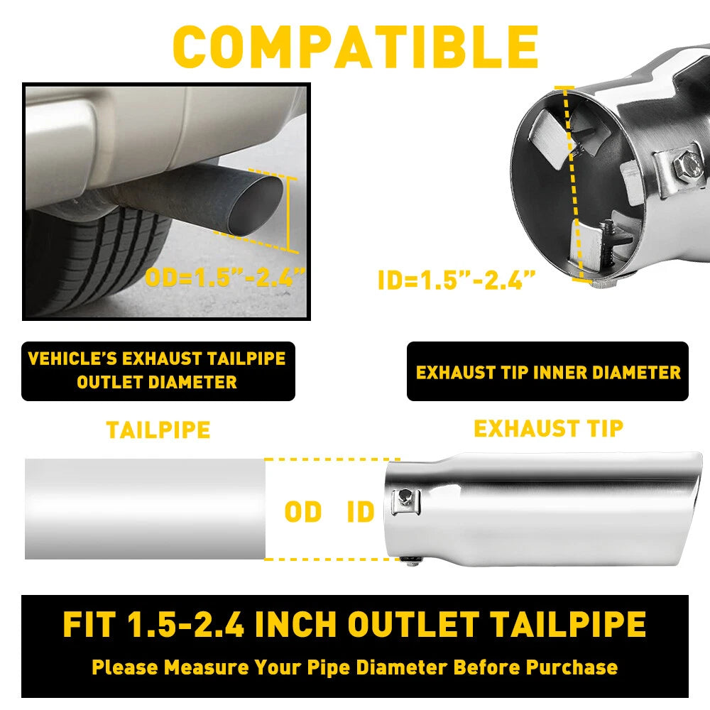 Car Tip Exhaust 2.5'' Inlet 3'' Outlet OD Stainless Steel Muffler Pipe Bolt on 6B93BC-57