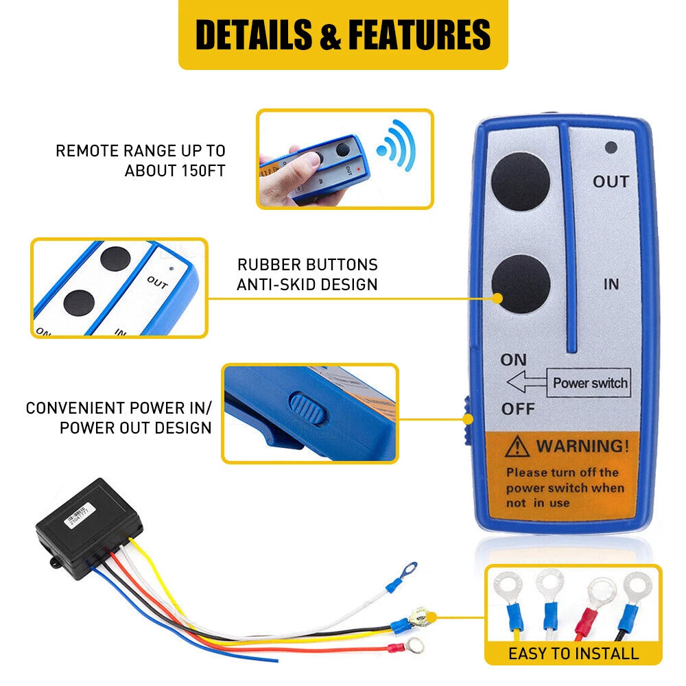 12V Wireless Remote Control Kit Truck For Jeep Car Atv Winch Dump Trailer 150Ft 6B93BC-57