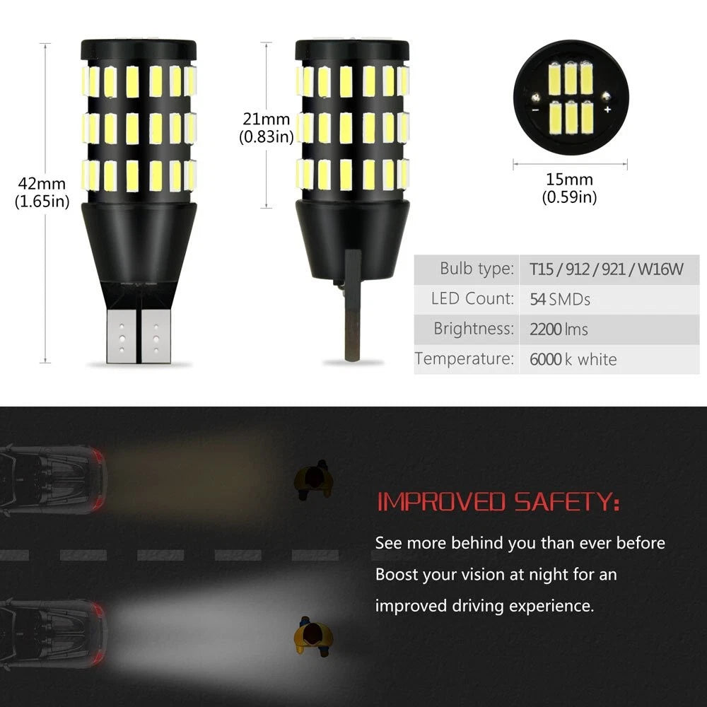 4X Backup Reverse Lights 921 912 T15 LED 6000K White Bulb 54H For GMC Ford EOA 6B93BC-57