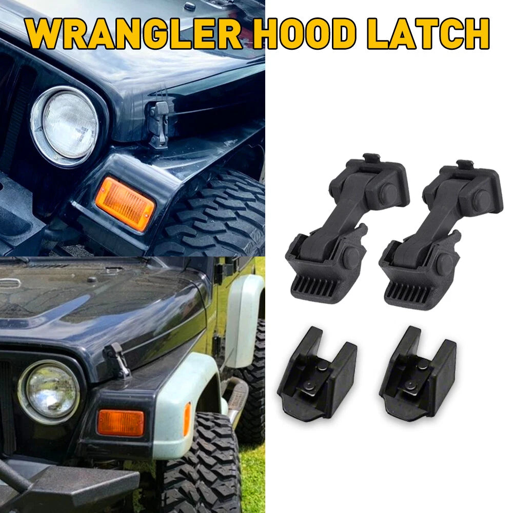 FOR 1997-2006 JEEP WRANGLER TJ HOOD HOLD DOWN CATCH LOCK LATCH 2PCS/SET+BRACKETS 6B93BC-57
