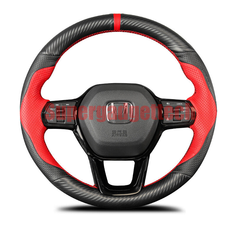 3D Carbon Fiber&Leather Steering Wheel Hand Sewing Wrap Cover For Honda Civic 22