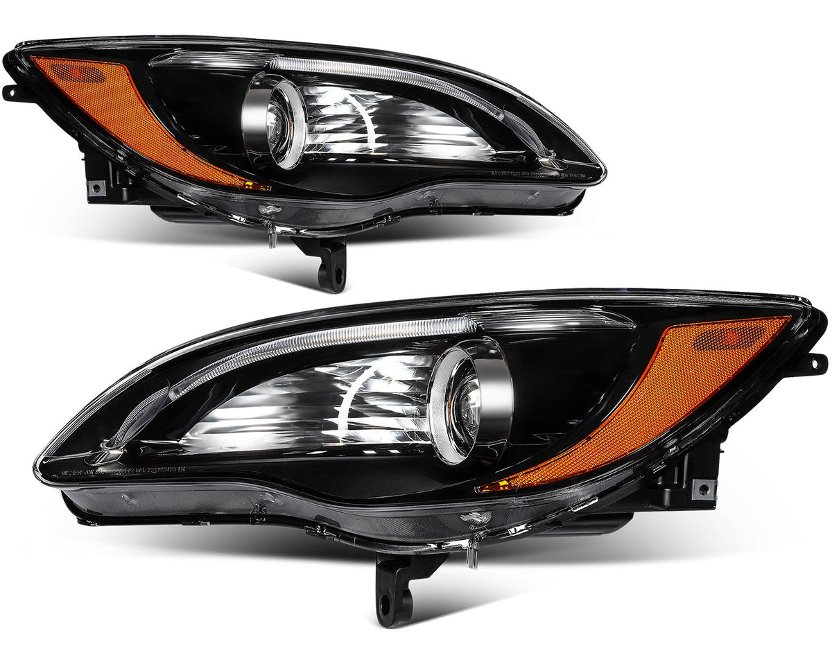 Pair Kit Headlights Assembly For 2011-2014 Chrysler 200 2.4L 3.6L Black Amber 6B93BC-57