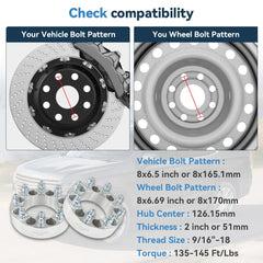 2 Pcs 2" 8x6.5 to 8x170 Wheel Adapters 9/16"x18 For Dodge Ram 2500 3500 to F-250 6B93BC-57