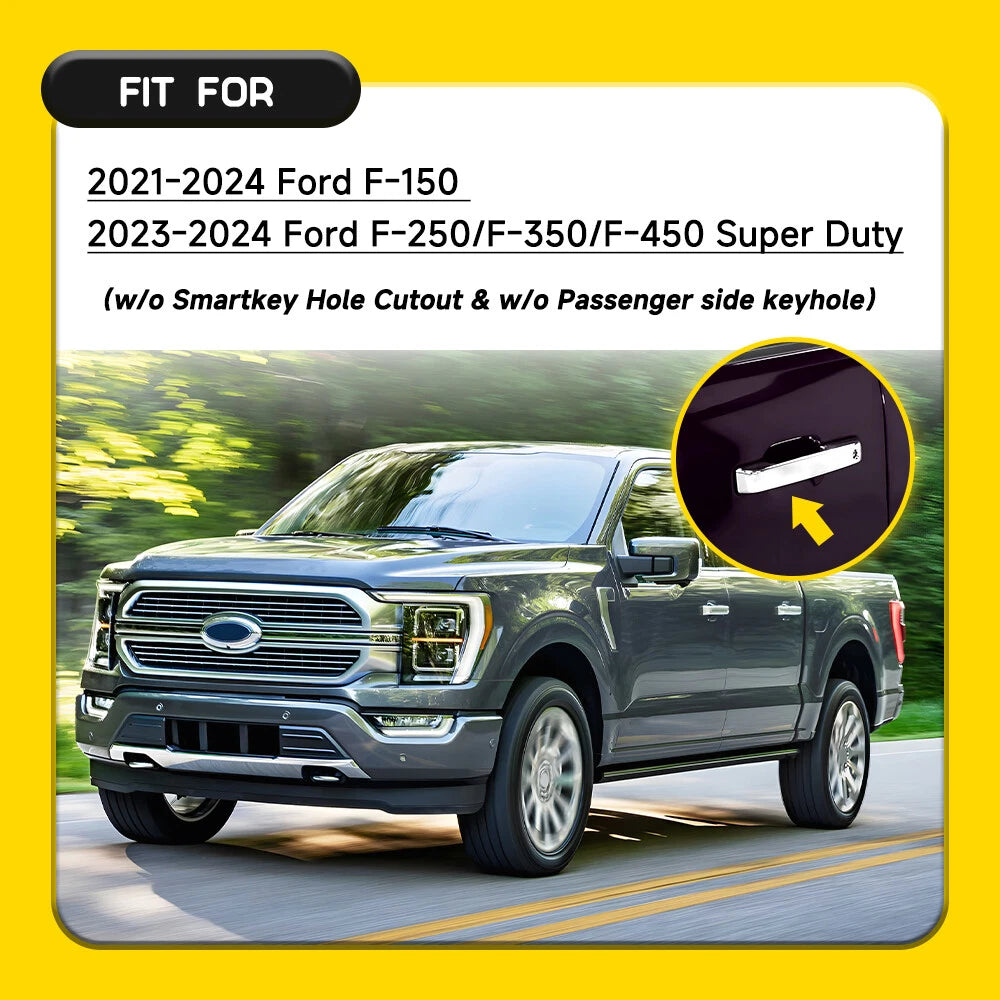 For 2021 2022 2023 2024 Ford F150 Chrome Door Handle Covers F-150 W/O Smartkey A 6B93BC-57