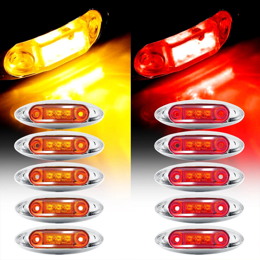 10x Amber+Red LED Side Light Marker Clearance Light for Trailer Truck RV Camper 6B93BC-57