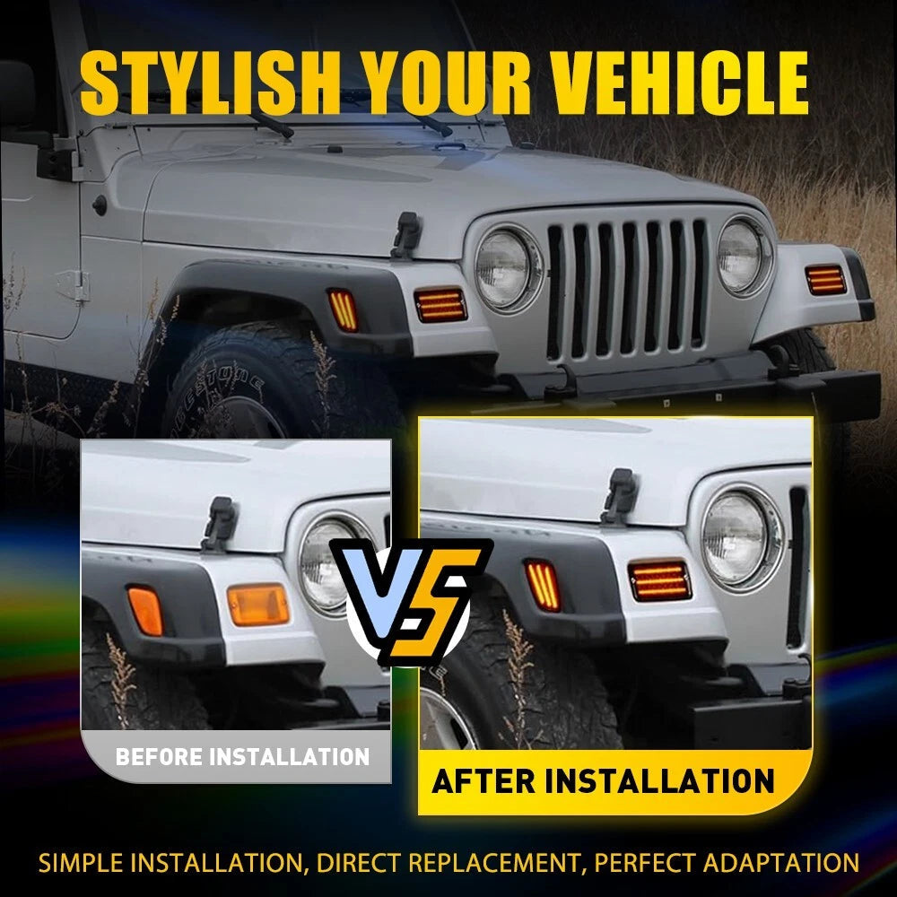 For Jeep Wrangler TJ 1997-06 Smoked LED Bumper Signal Front Side Marker Lights A 6B93BC-57