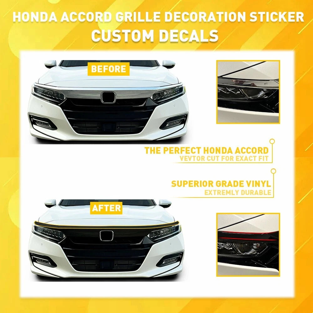 Front Grill Trim Chrome Delete Blackout Overlay for 2018-2020 Honda Accord Sedan 6B93BC-57