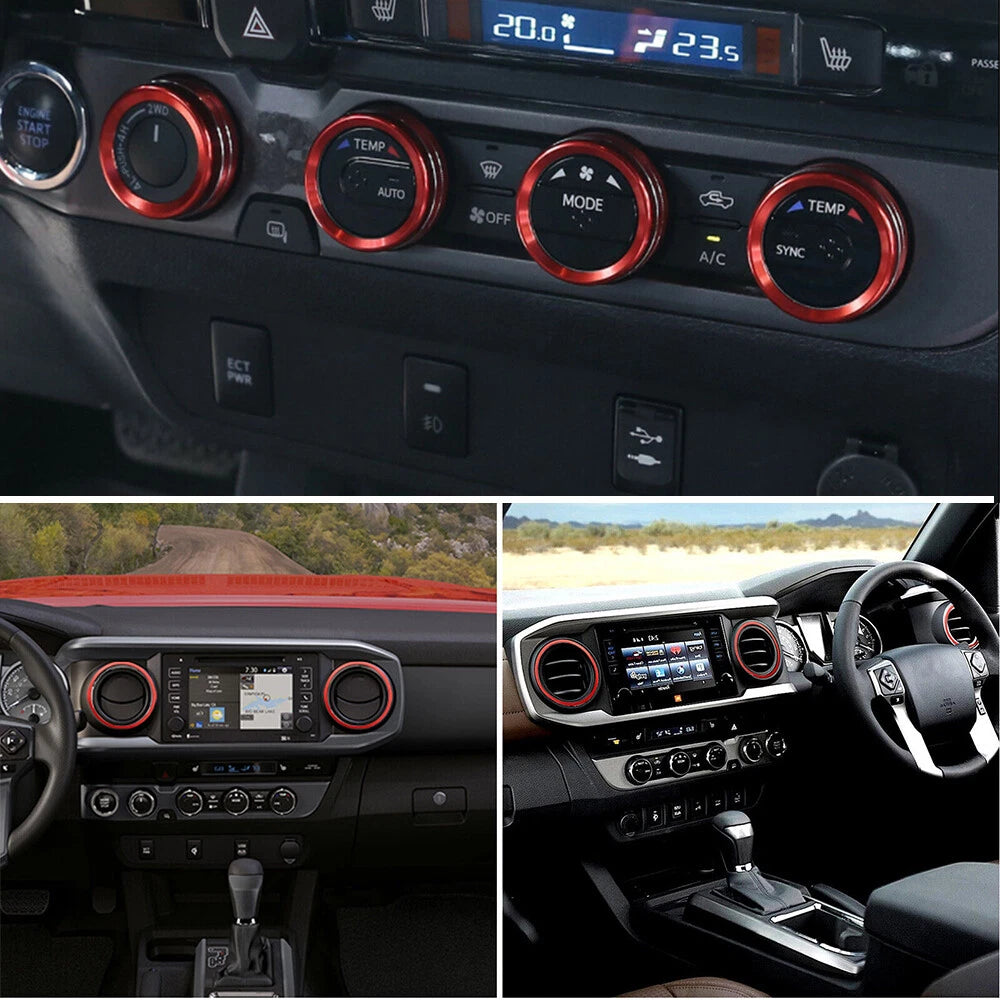 Red Air Condition AC Knob Cover Ring Trim for Toyota Tacoma 2016-22 Accessories 6B93BC-57