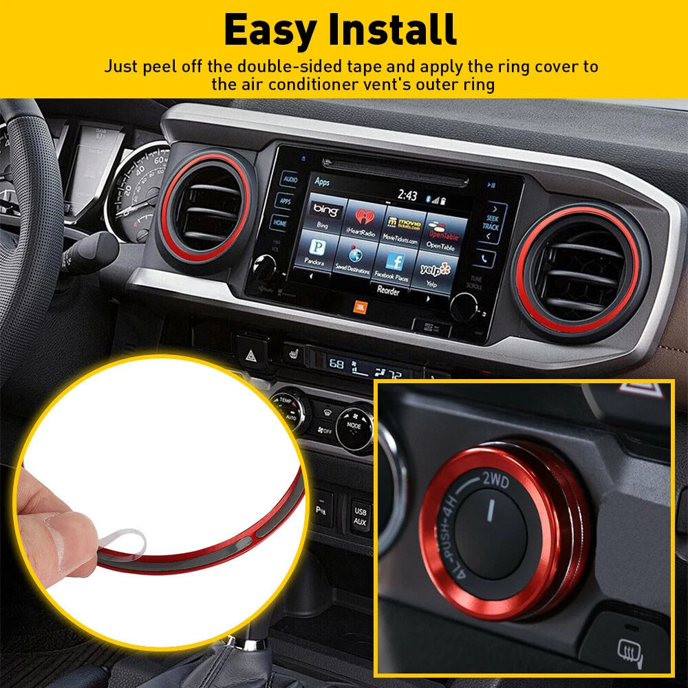 Red Air Condition AC Knob Cover Ring Trim for Toyota Tacoma 2016-22 Accessories 6B93BC-57