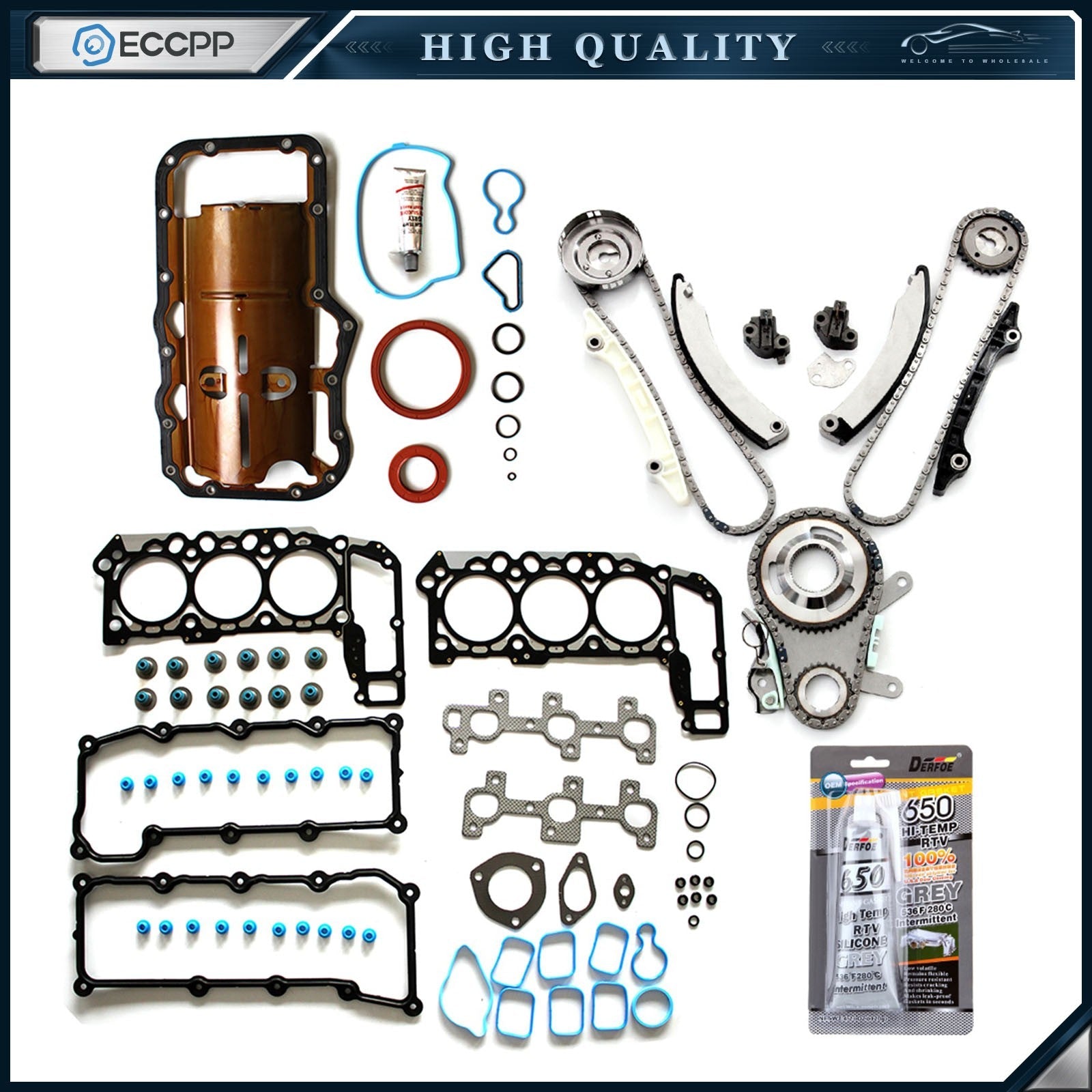 Fits Jeep Liberty 2002 2003 3.7L 226CID V6 SOHC Full Gasket Set Timing Chain Kit 6B93BC-57