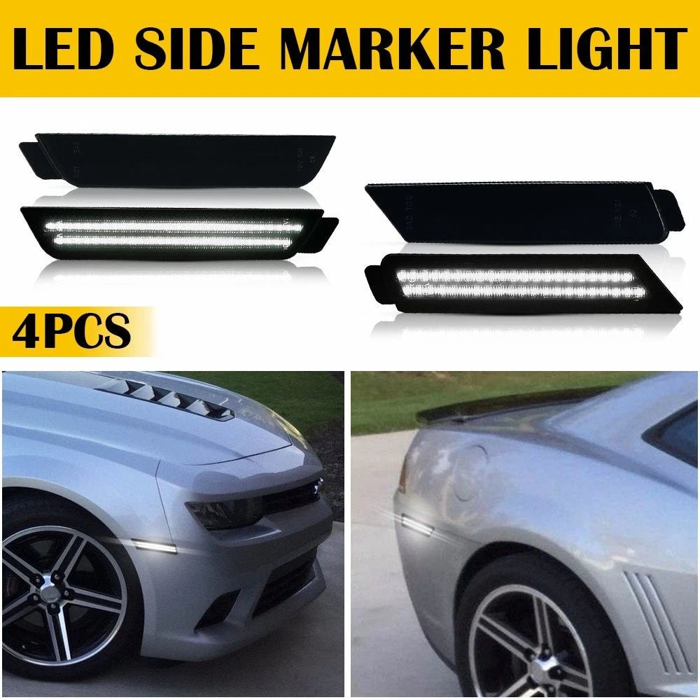 For 2010-2015 Chevy Camaro Smoked Reflector White LED Side Marker Lights 4pcs 6B93BC-57
