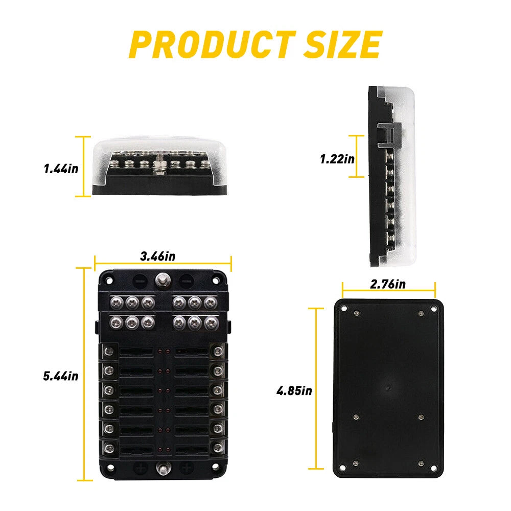Fuse Box with Negative Bus Blade Fuses Holder Block LED for Car Boat Truck EOA 6B93BC-57