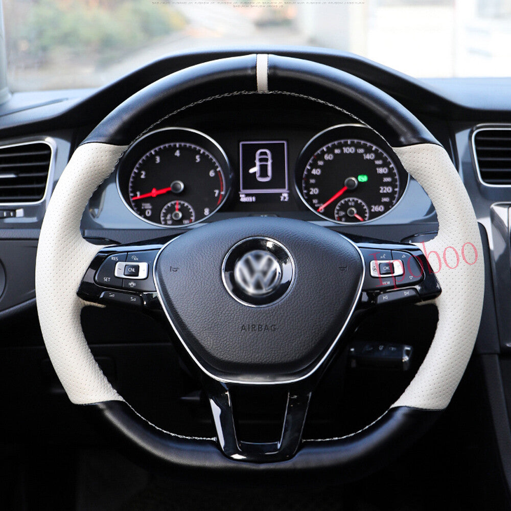 Black&White Hole Leather Steering Wheel Hand-stitch on Cover For VW Golf 7 Jetta 6B93BC-57