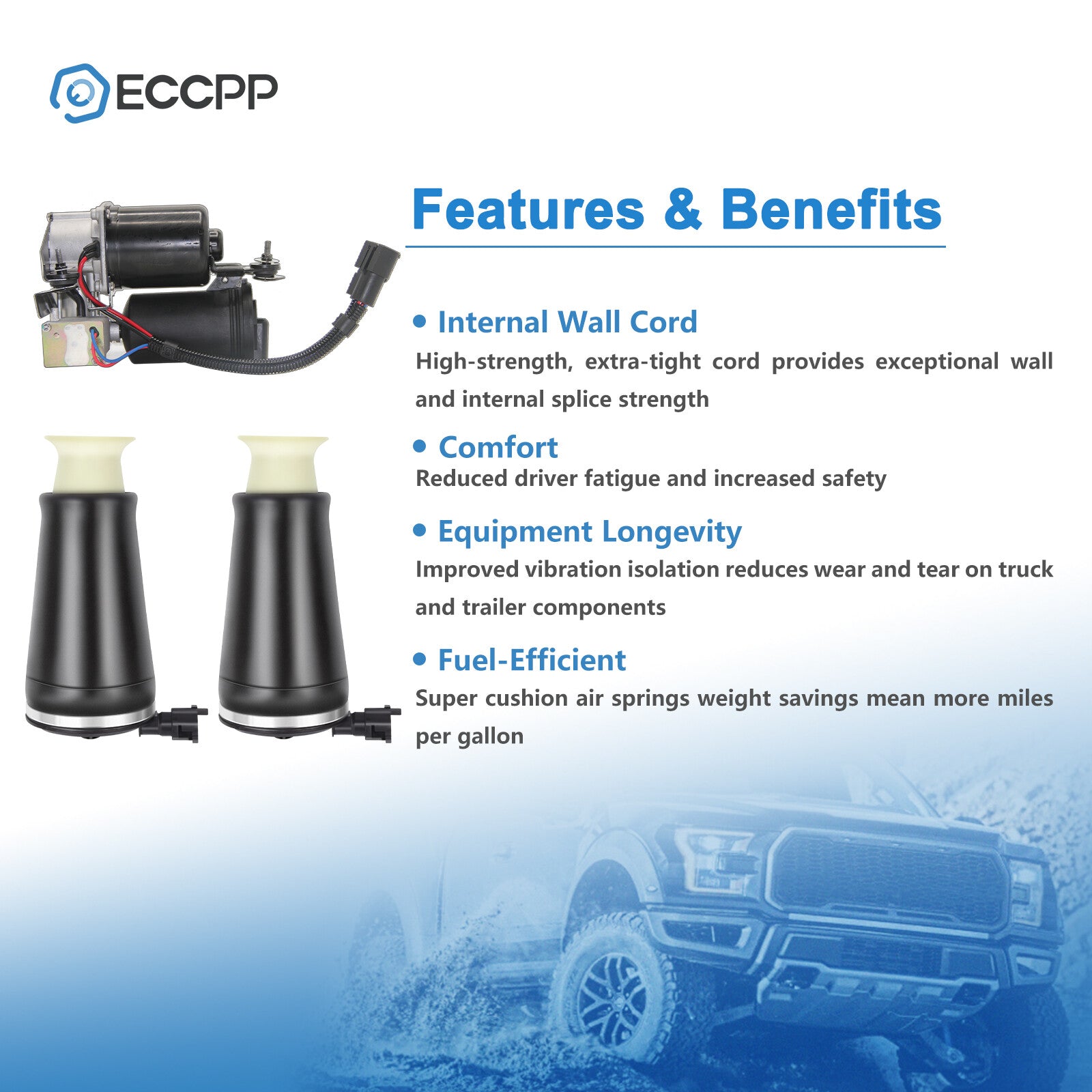 3PCS Rear Suspension Air Spring Bag + Compressor For Lincoln Town Car Marquis 6B93BC-57