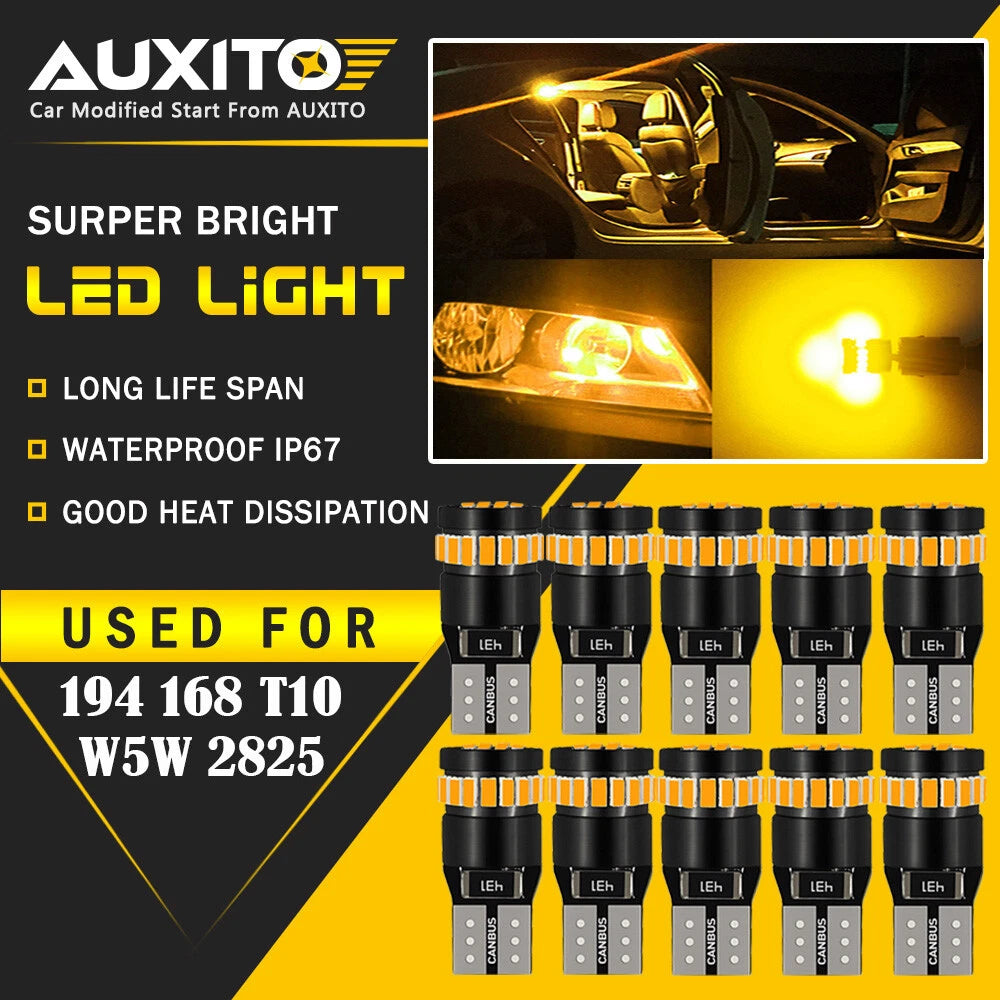 10x AUXITO Amber Yellow 168 194 License Side Marker Light Canbus LED Bulb EA AUXITO