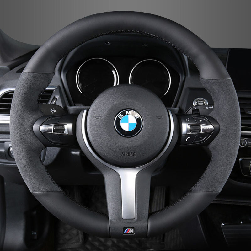 Suede&Black PU Leather Steering Wheel Stitch on Wrap Cover For BMW X5 F15 13-18