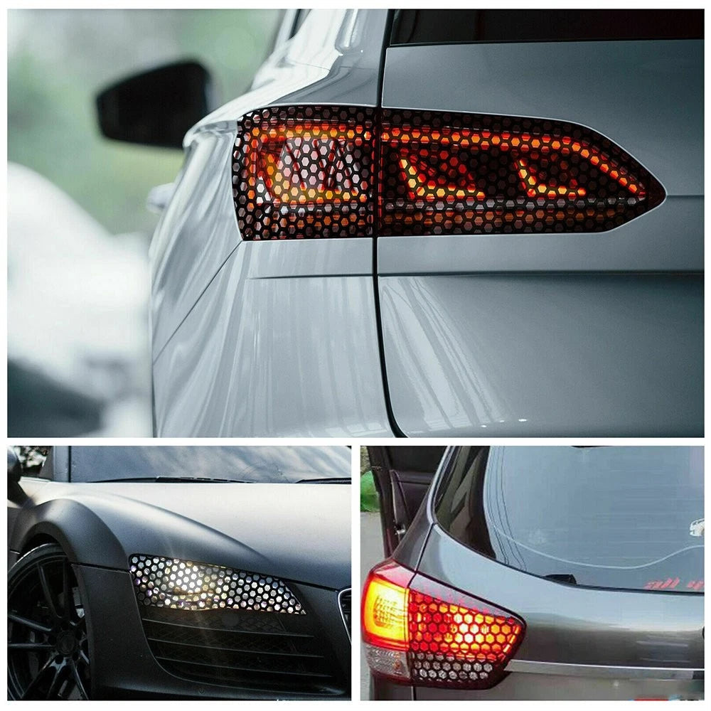 2* Black Honeycomb Sticker Car Rear Tail Light Cover Tail-lamp Decal Auto Parts 6B93BC-57
