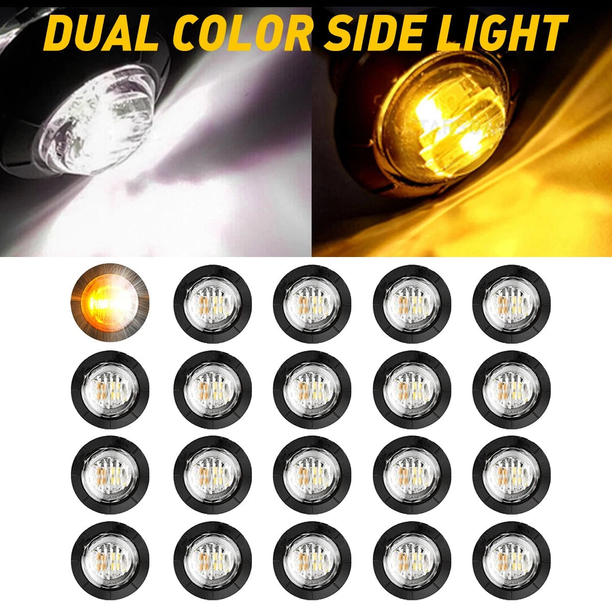 20X 3/4" Amber White Small Round Side Marker lights LED Mini Button lamps 12V EA 6B93BC-57