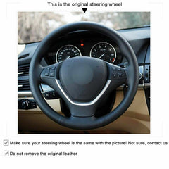 Top Leather Steering Wheel Hand-stitch on Wrap Cover For BMW X5 E70 X6 E71