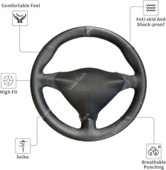 Black Leather Gray Strip Steering Wheel Covers Wrap For Porsche Boxster S 98-04