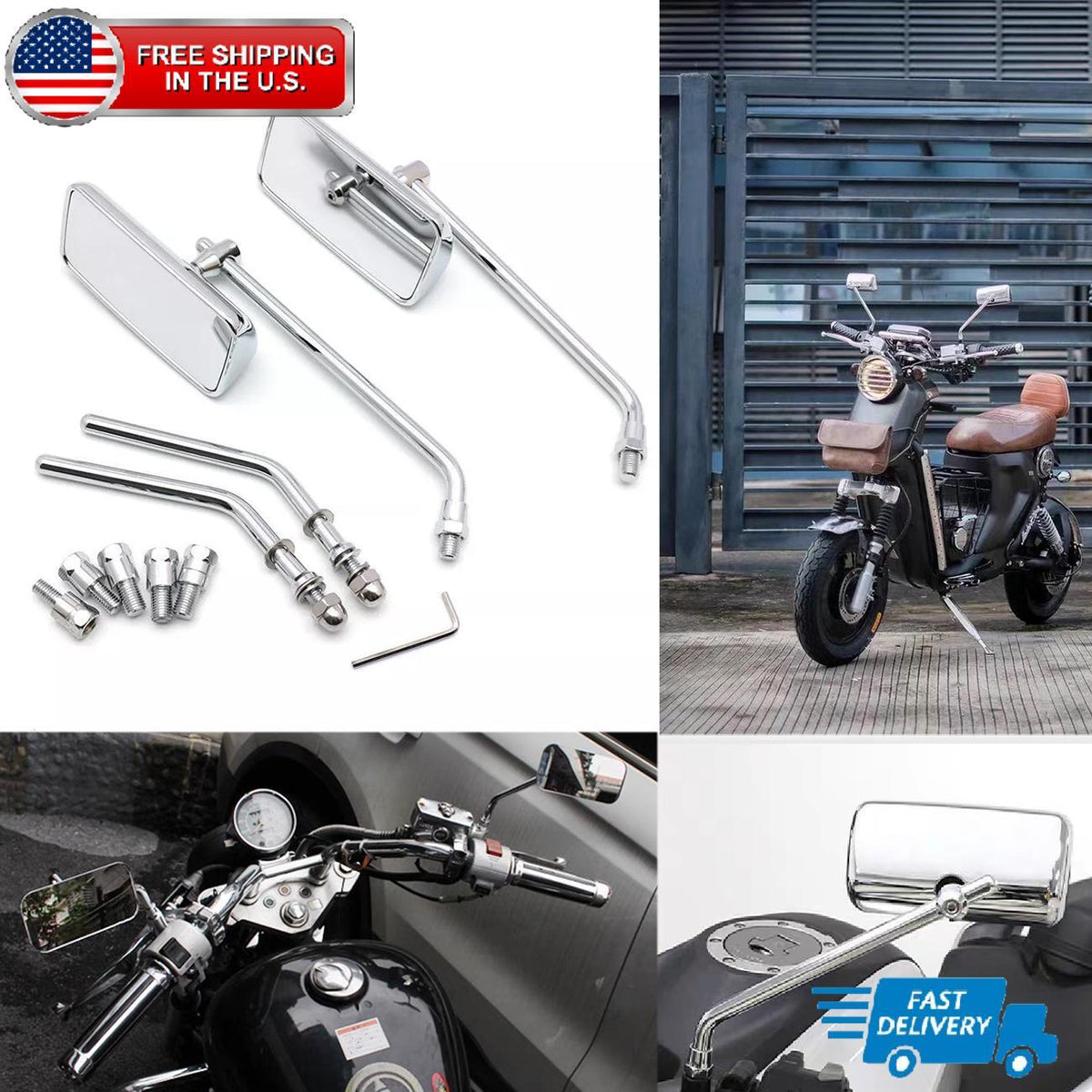 For Kawasaki Vulcan VN 500 800 900 1600 Chrome Motorcycle Rear view Mirrors 10MM