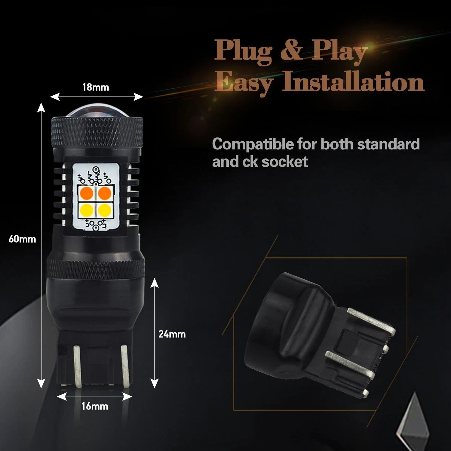 2X 7443 7444 Amber/Yellow Switchback Dual Color Turn Signal Light bulbs LED EOA 6B93BC-57