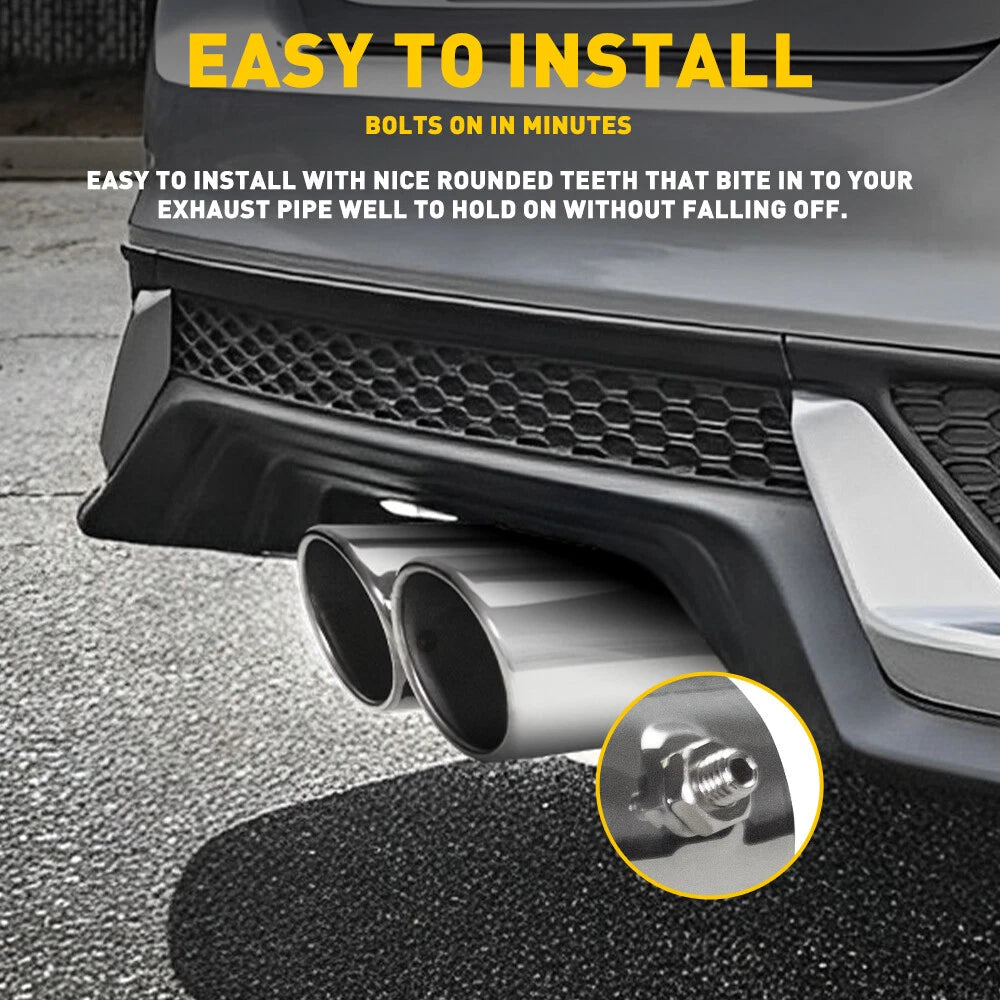 Chrome Car Stainless Steel Exhaust Dual Pipe Tail Throat Tip Muffler Accessories 6B93BC-57
