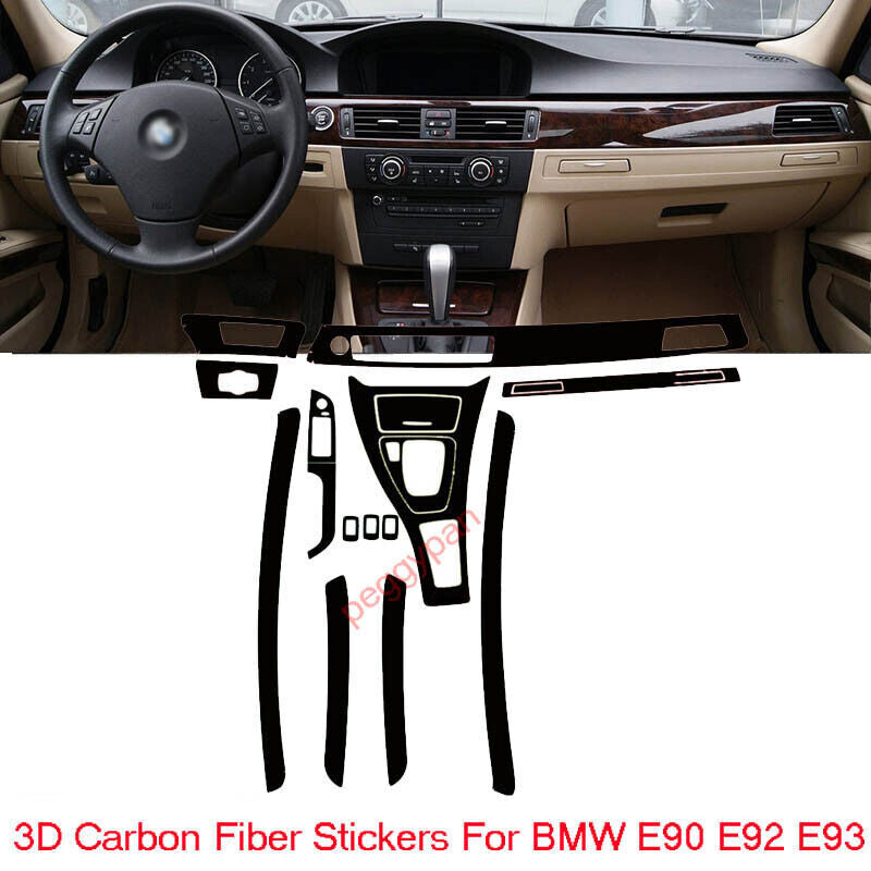 Interior Center Console Carbon Fiber Molding Sticker Decals For BMW E90 E92 E93