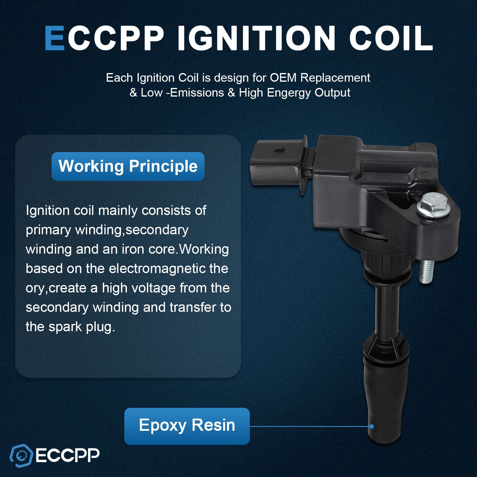 ECCPP 4 Ignition Coils For 13-19 Cadillac ATS 2.0L 17-20 Buick Envision 2.5L L4 ECCPP