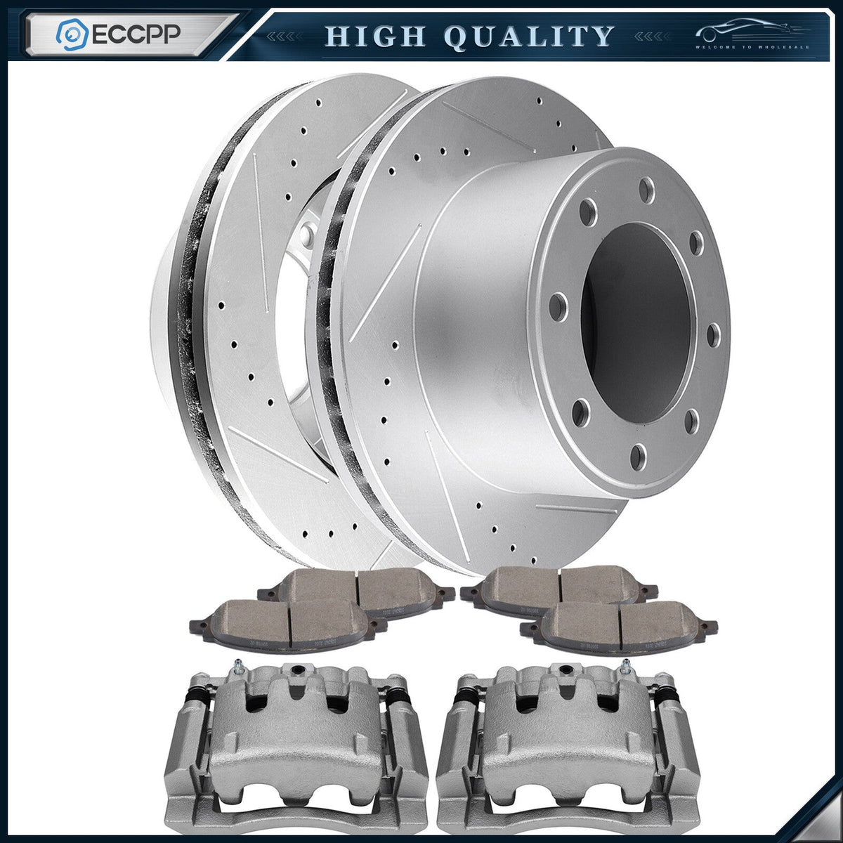 Rear Brake Calipers Brake Rotors Pads Set 8Pcs For 2008 Ford F-350 Super Duty 6B93BC-57