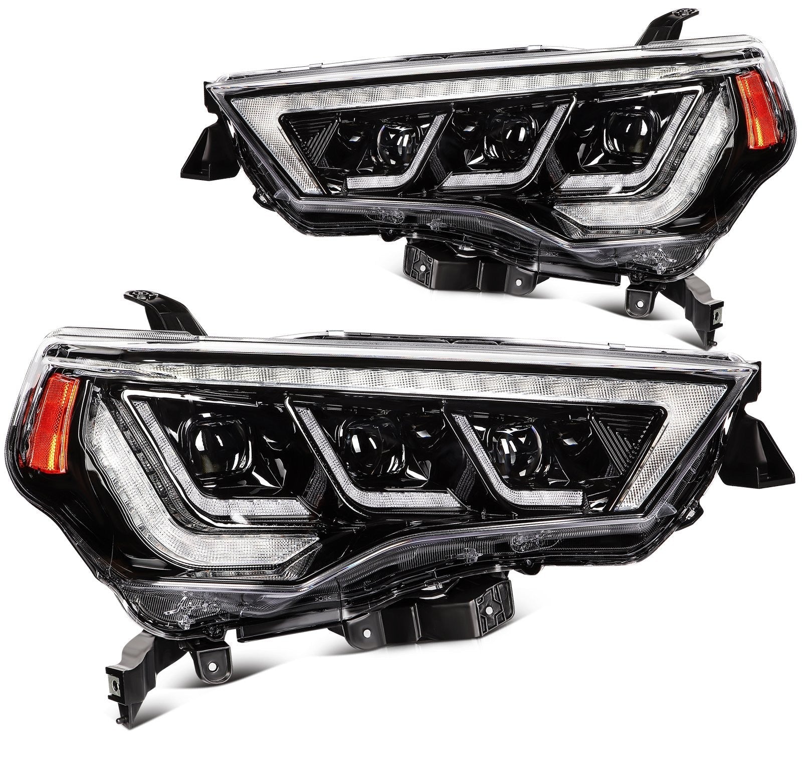 Pair Kit LED Headlights Assembly For 2014-2021 Toyota 4Runner 4.0L Black Amber 6B93BC-57