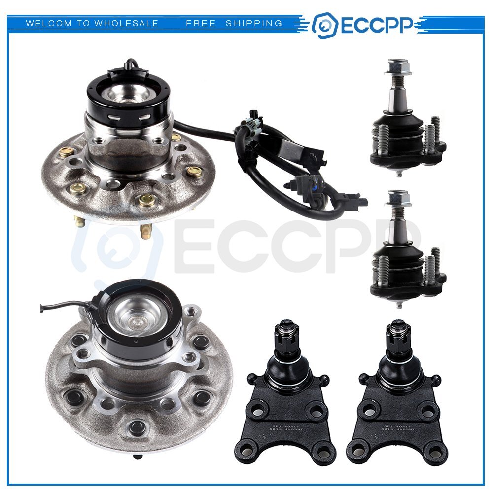 6PCS Fits 2004-08 Chevy GMC Front Wheel Bearing Upper Lower Ball Joint Kit w/ABS KOEEP