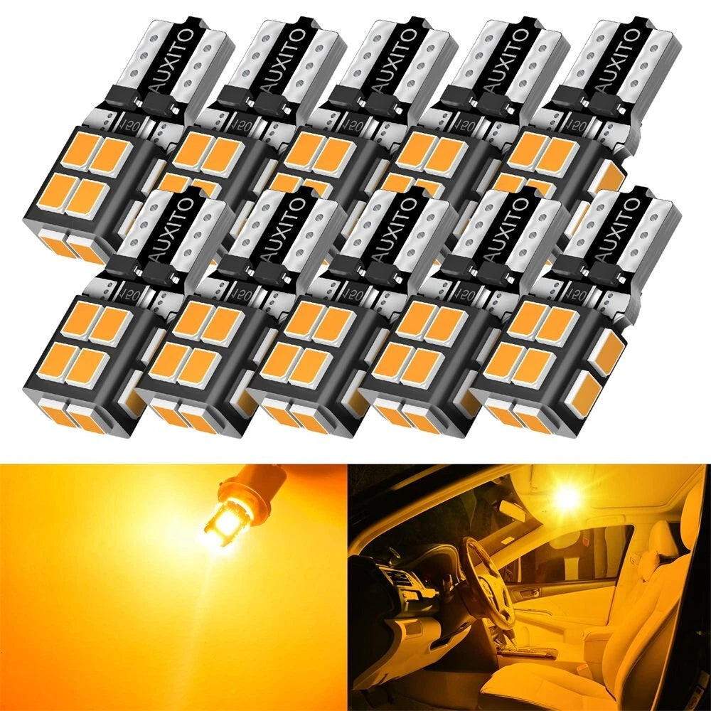 10X Amber AUXITO 175 2825 Light Bulb Super Bright 168 194 T10 LED Parking 3000K AUXITO