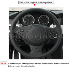 Black Perforated Leather Hand Sew Wrap Steering Wheel Cover for BMW E60 E61 530d