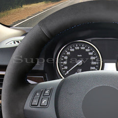 Anti Slip Black Suede Leather Steering Wheel Stitch on Wrap Cover For BMW E92