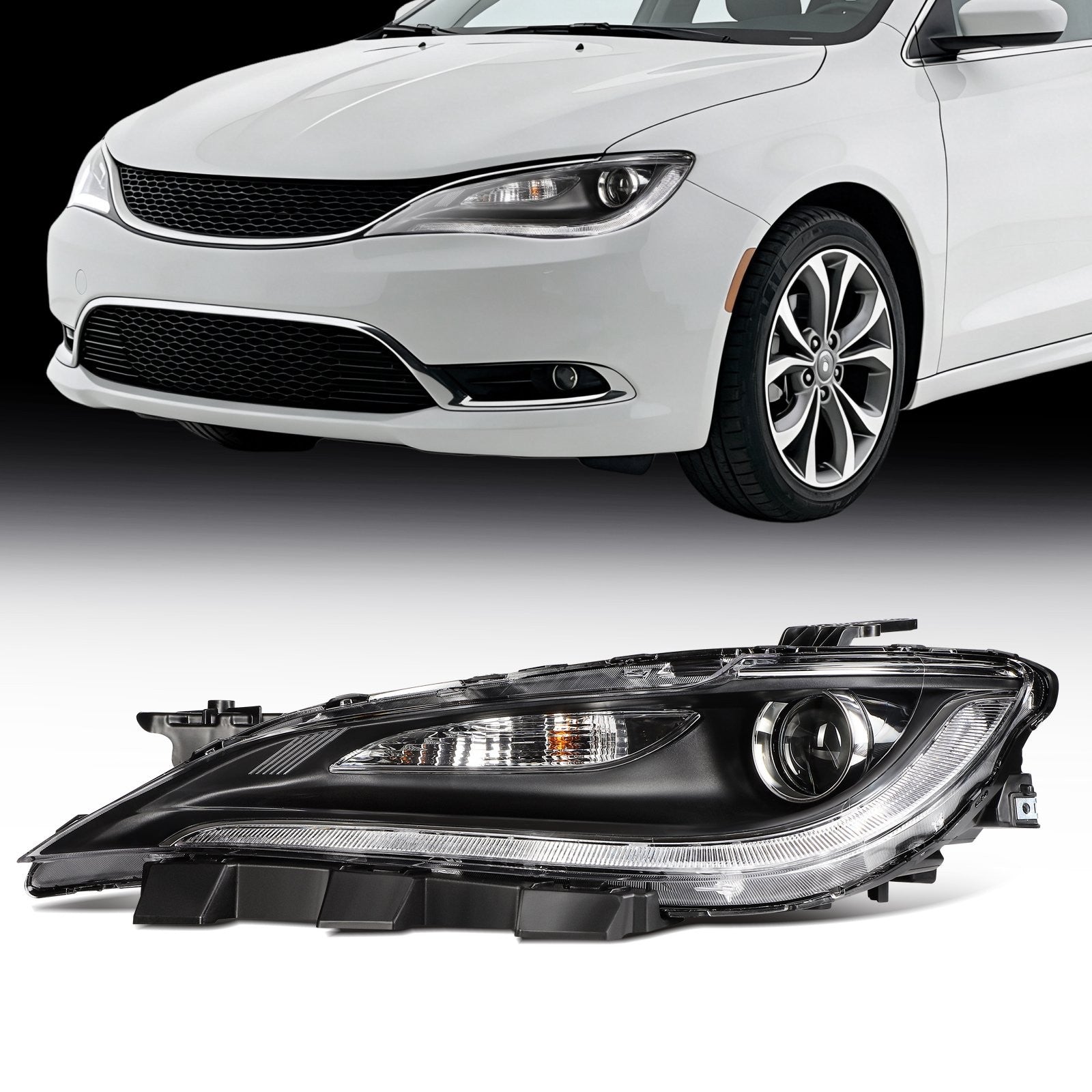 Driver Left Side Headlight Assembly For 2015-2017 Chrysler 200 2.4L 3.6L Black 6B93BC-57