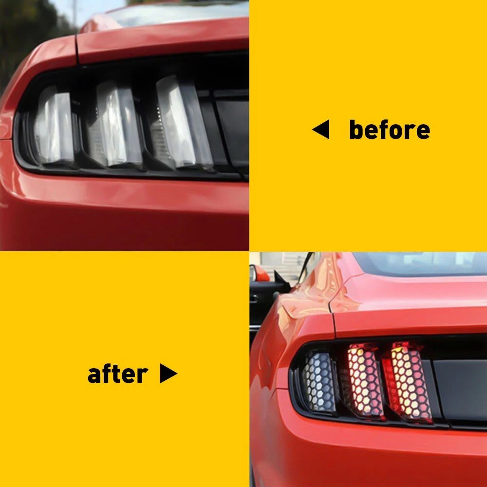 2* Black Honeycomb Sticker Car Rear Tail Light Cover Tail-lamp Decal Auto Parts 6B93BC-57