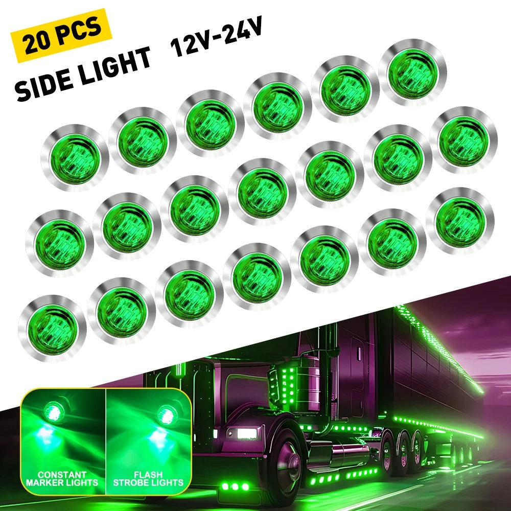 20X Green 3/4" Round LED Bullet Clearance Side Marker Lights Truck Trailer EOA 6B93BC-57