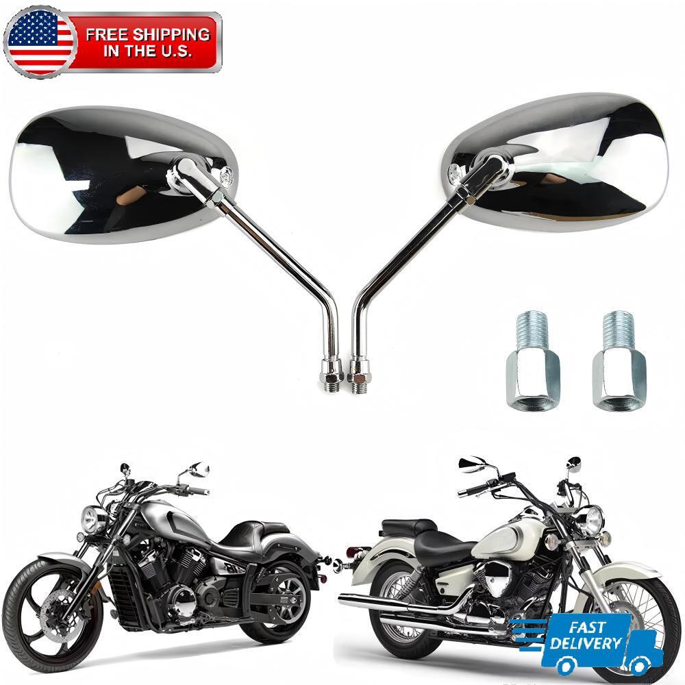 PAIR MOTORCYCLE CHROME OVAL SIDE REARVIEW MIRRORS FOR HONDA CRUISER CHOPPER 10MM