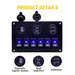 LED 6 Gang On/Off Rocker Switch Panel Car Truck Boat Marine Inline Fuse Box EOA 6B93BC-57