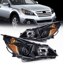 Pair Kit Headlights For 2010-2014 Subaru Legacy Outback 2.5L 3.6L Black Amber 6B93BC-57