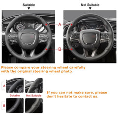 Black Suede Leather Steering Wheel Hand-stitch on Wrap Cover For Dodge Charger