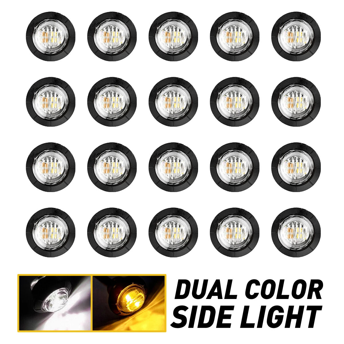 3/4" Dual Color Round Truck Trailer LED Side Marker Lights 3-Wires with Bullet A 6B93BC-57